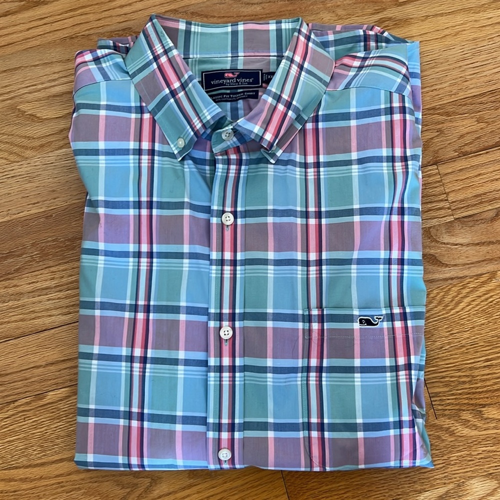 Vineyard Vines Men’s Size XXL Classic Fit Tucker Shirt  Light Green Pink Blue